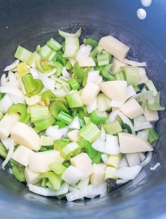 celery potatoes and onion chopped for celery soup recipe