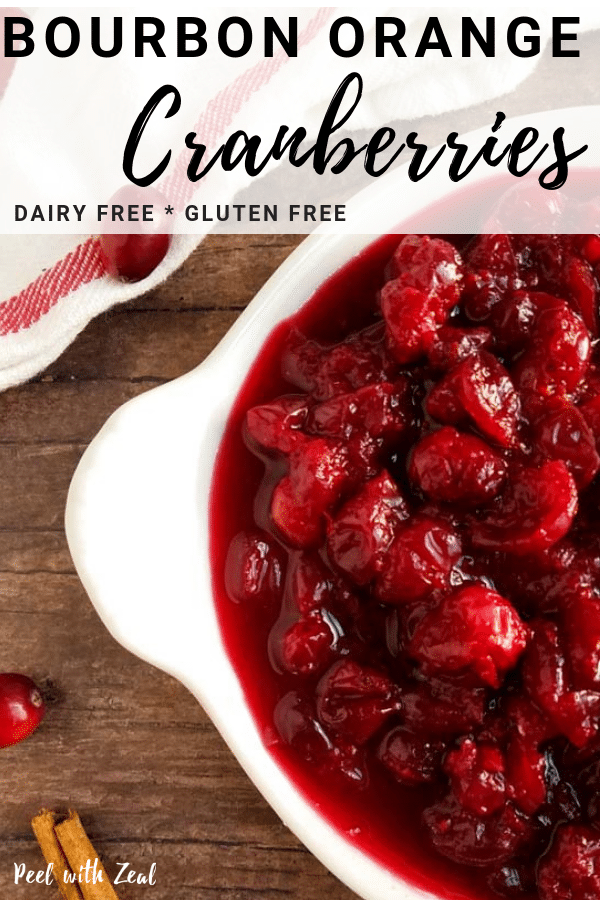 Roasted cranberries recipe is perfect for Thanksgiving or the Christmas holiday. Flavored with bourbon and orange, this healthy holiday recipe can be made as a side dish, cranberry sauce or as a naturally sweet dessert. This cranberry sauce recipe is gluten free, dairy free, paleo, whole30, AIP and wahls protocol compliant. Easy to make in one pot and big on flavor. Peelwithzeal.com #peelwithzeal #cranberrysauce #thanksgivingrecipe #easyrecipe #onepot #makeahead