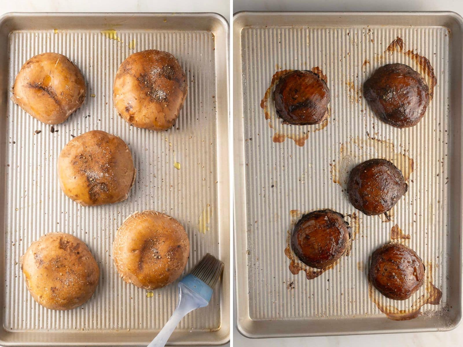 Portobello mushrooms before and after cooking