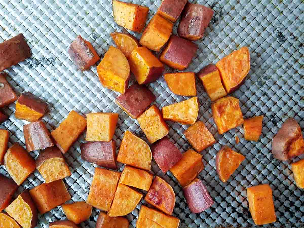 sweet potatoes on sheet pan