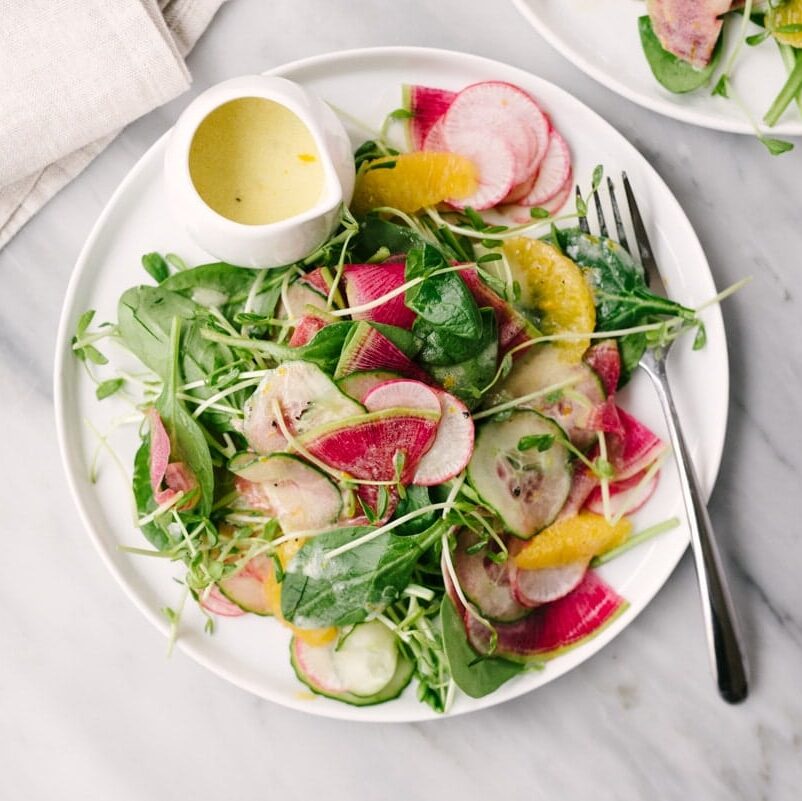 watermelon radish on a salad plate