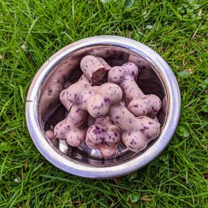 Homemade frozen dog treats for summer in bowl