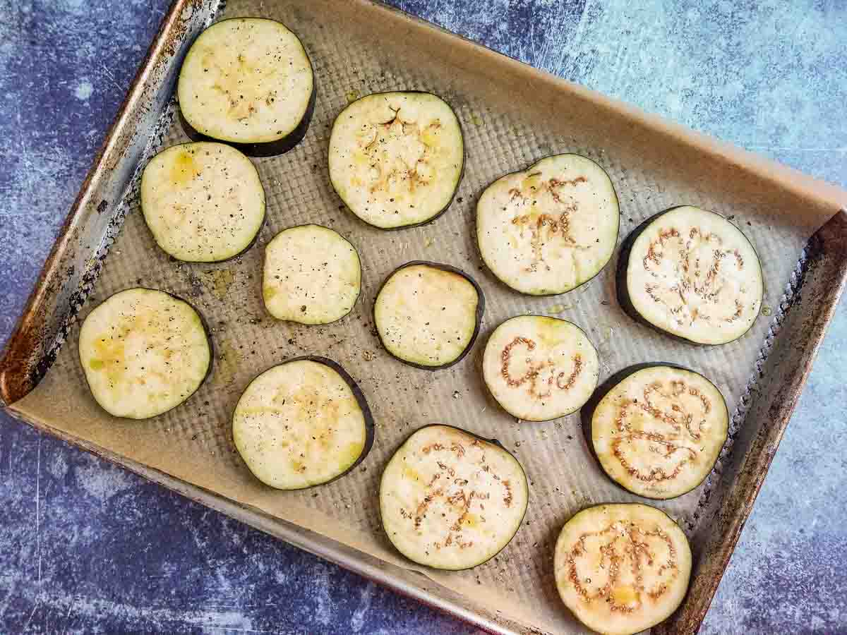 Roasted Eggplant slices topped with a jalapeño garlic sauce- a simple , Eggplant Recipe