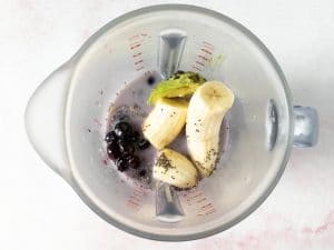 blueberry avocado banana smoothie in a blender