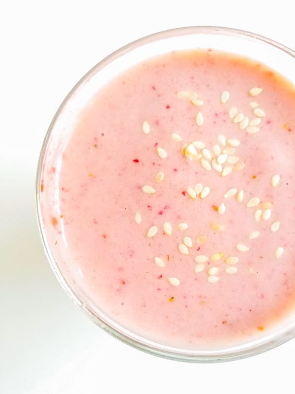 strawberry milkshake recipe in glass close up