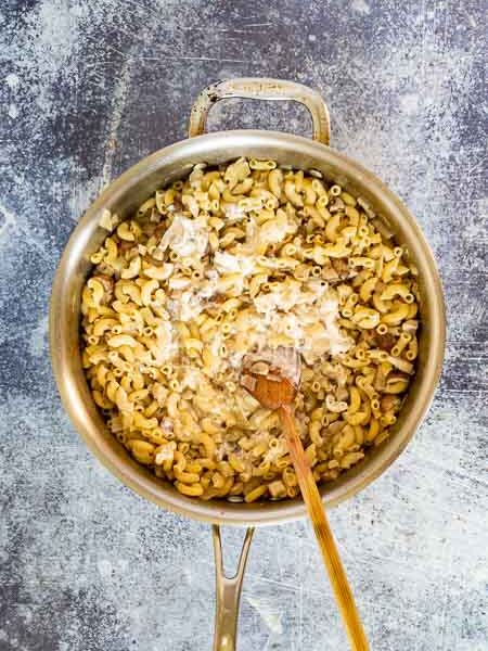 Stirring in mayo for from scratch tuna noodle recipe