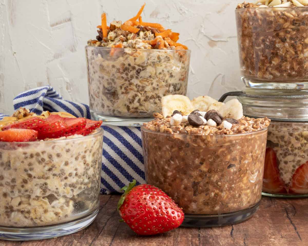 vanilla protein overnight oats in jars