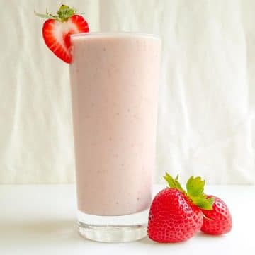 strawberry tahini smoothie recipe in a glass