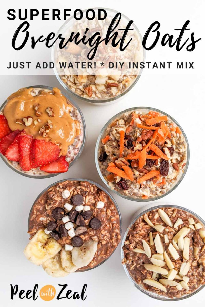 overnight oats with chia seeds on counter