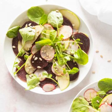 beetroot watercress salad on a plate