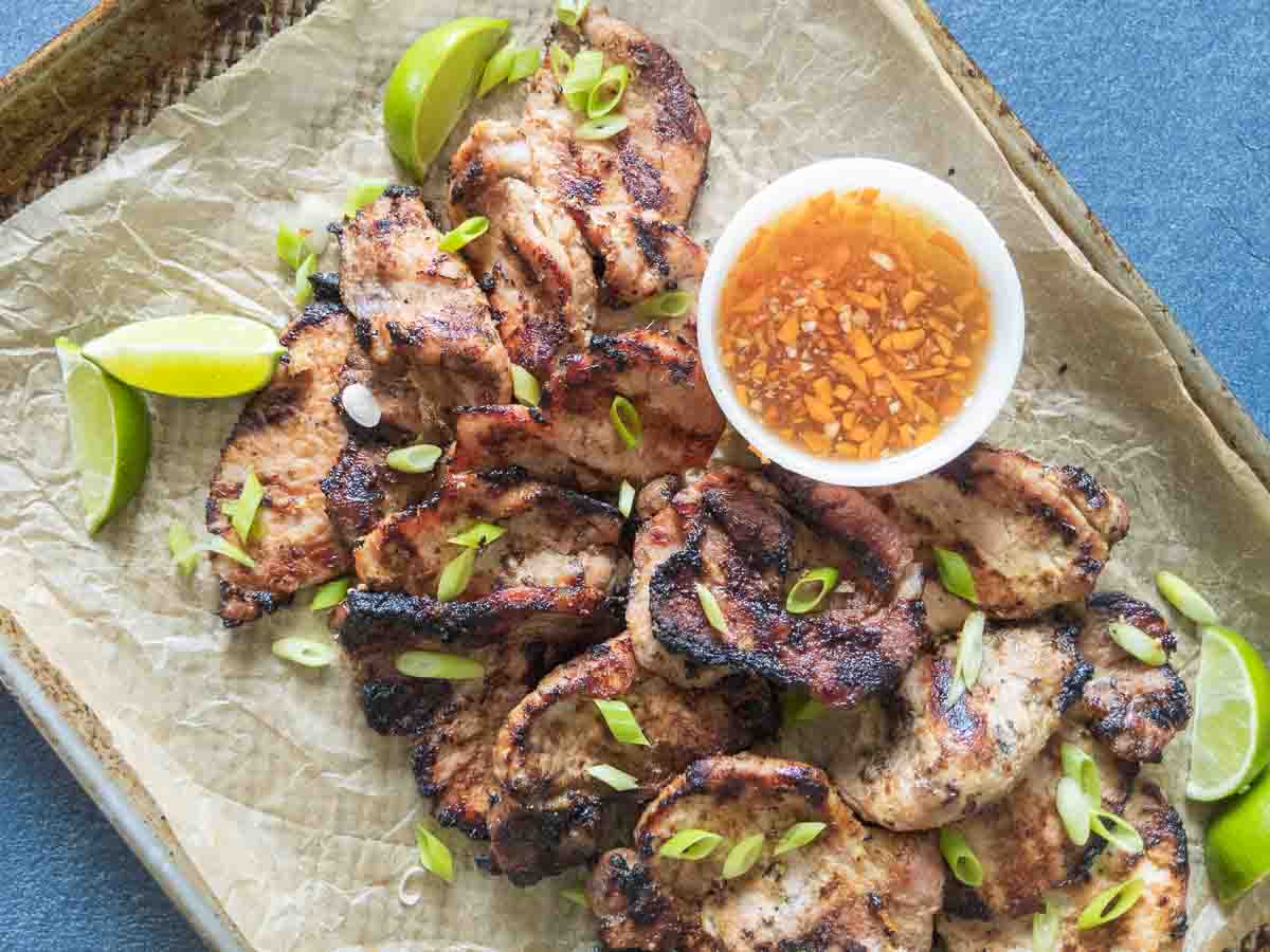 vietnamese grilled pork served with nuoc cham sauce