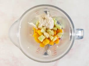 peach soup ingredients in a blender