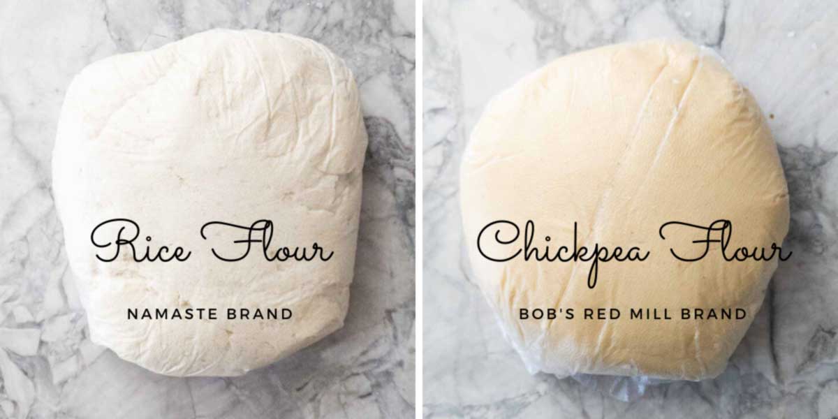 comparing the color and texture of rice flour vs chickpea flour