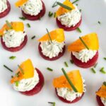 beet and goat cheese bites finger food appetizer on plate
