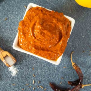 harissa paste in white bowl