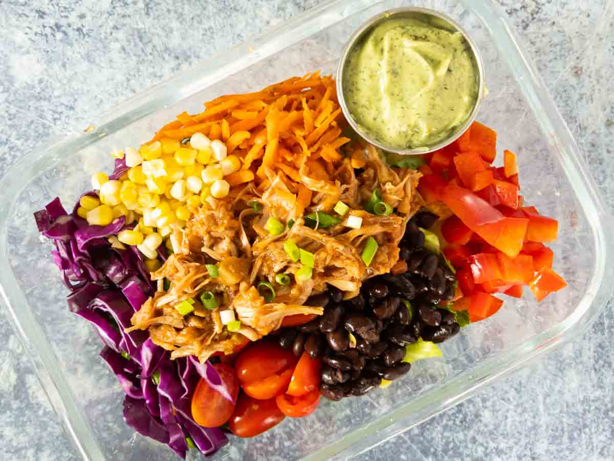 meal prep salad in a to go container