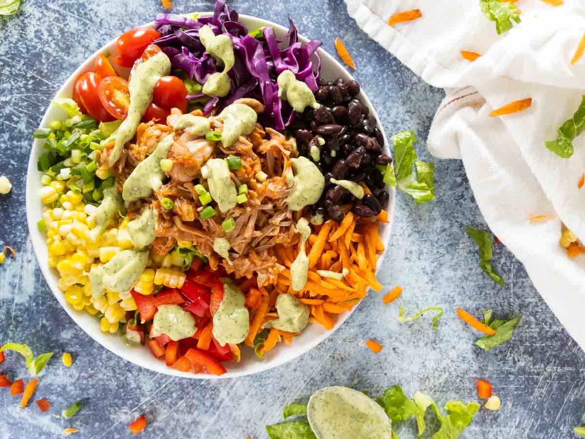 Southwest jackfruit salad with vegan ranch 