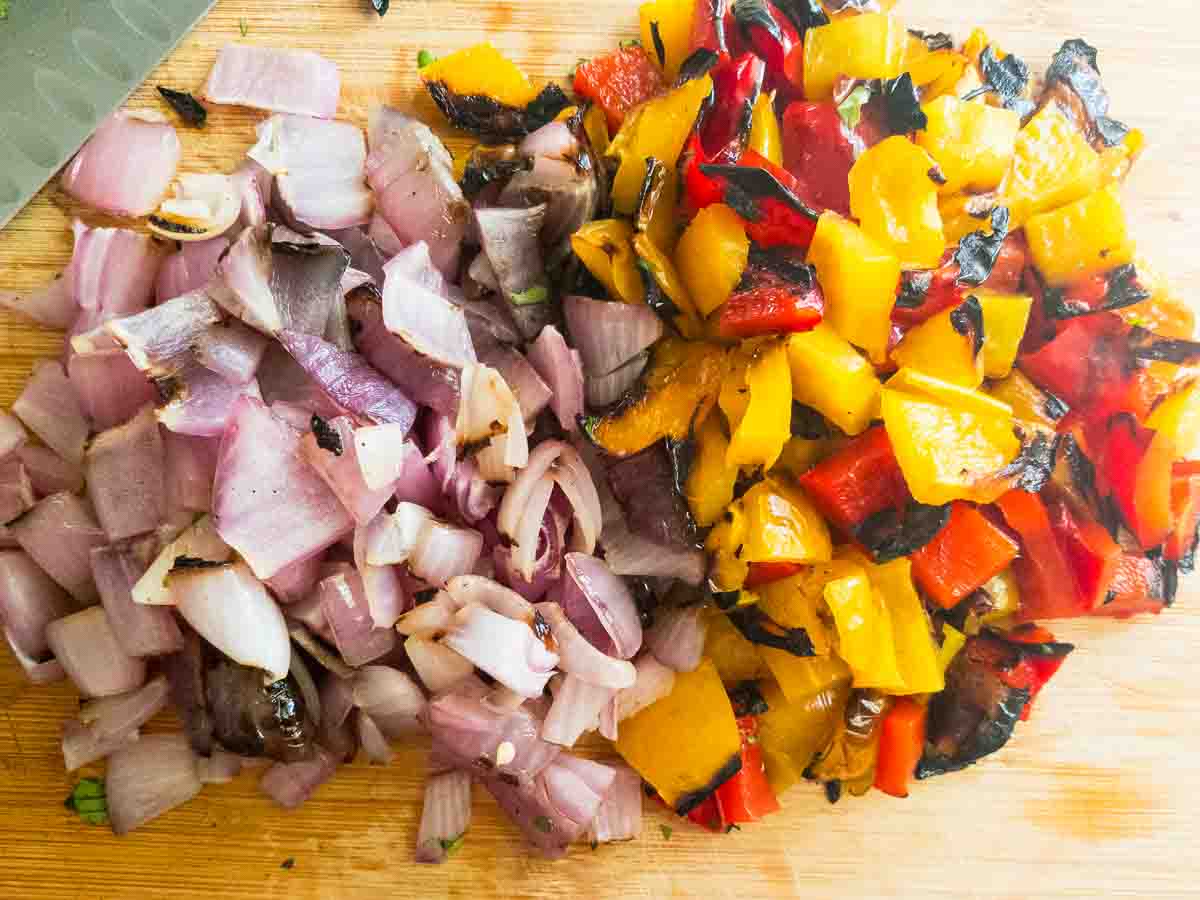 grilled vegetables chopped up