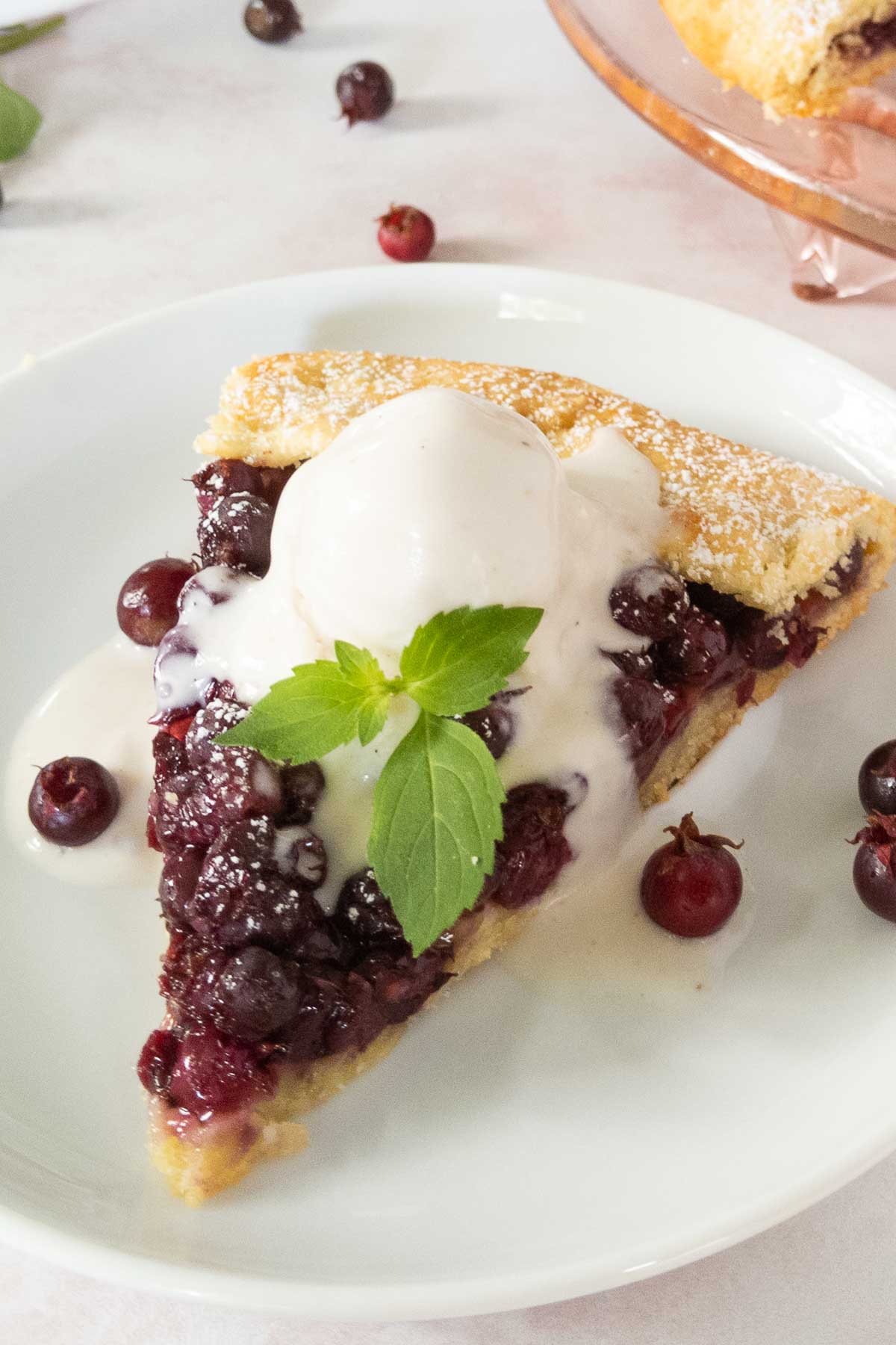 slice of juneberry pie on a plate