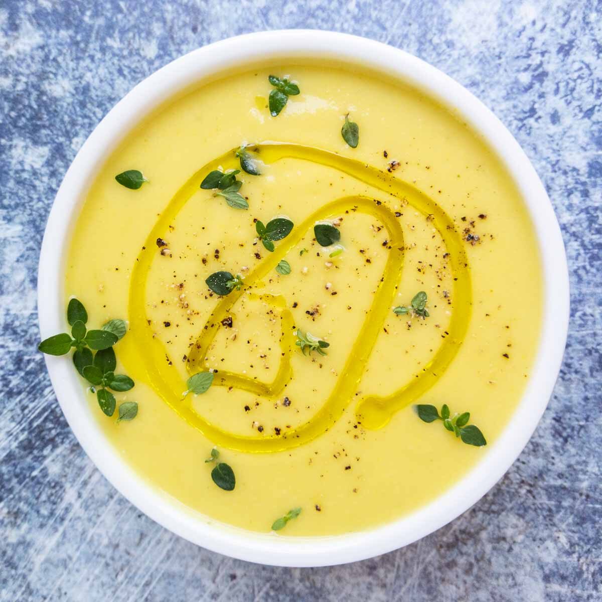yellow squash soup with olive oil and thyme