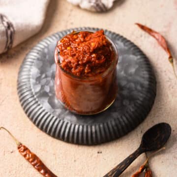 Homemade Harissa in a jar.