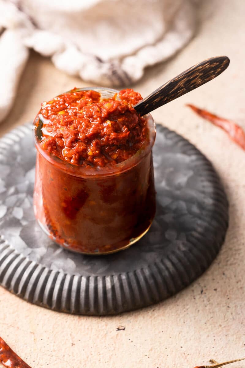 Harissa paste in a jar.
