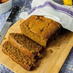 banana bread with slices on counter