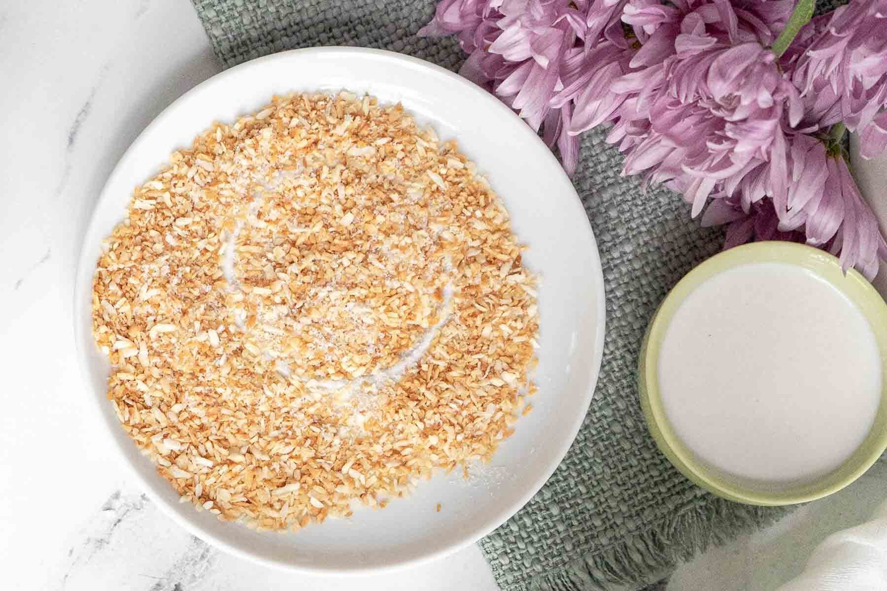 toasted coconut on small plate