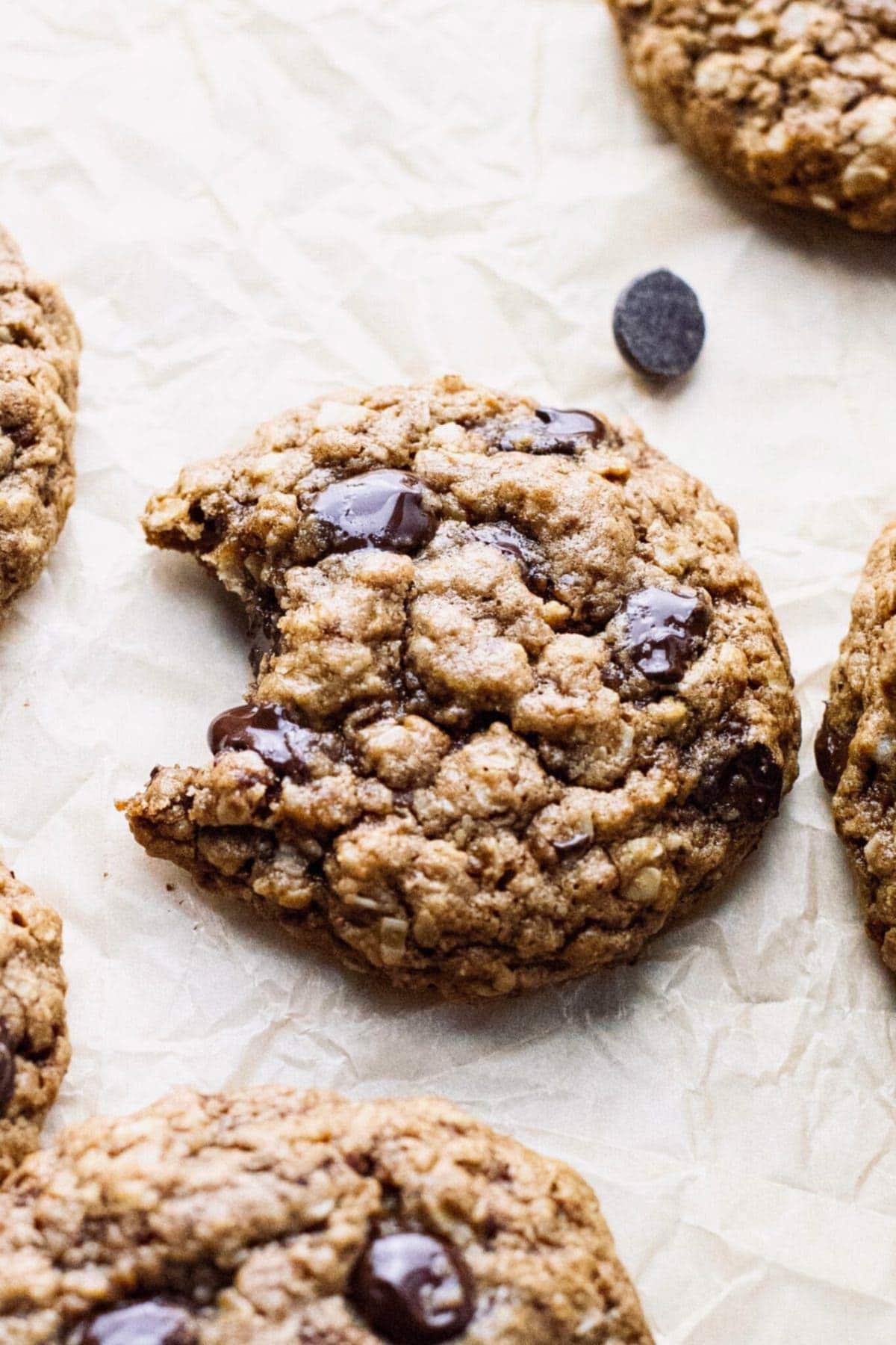 cookie with bite missing on parchment