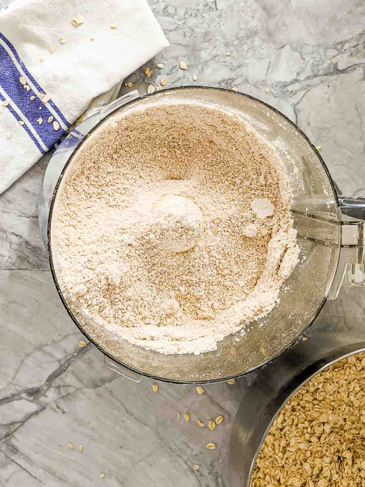 finished oat flour in food processor bowl
