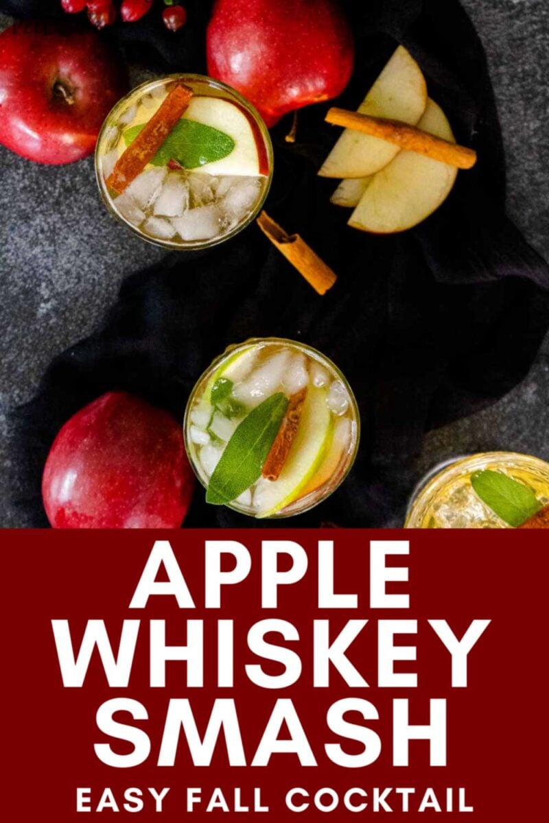 apple whiskey smash in glass