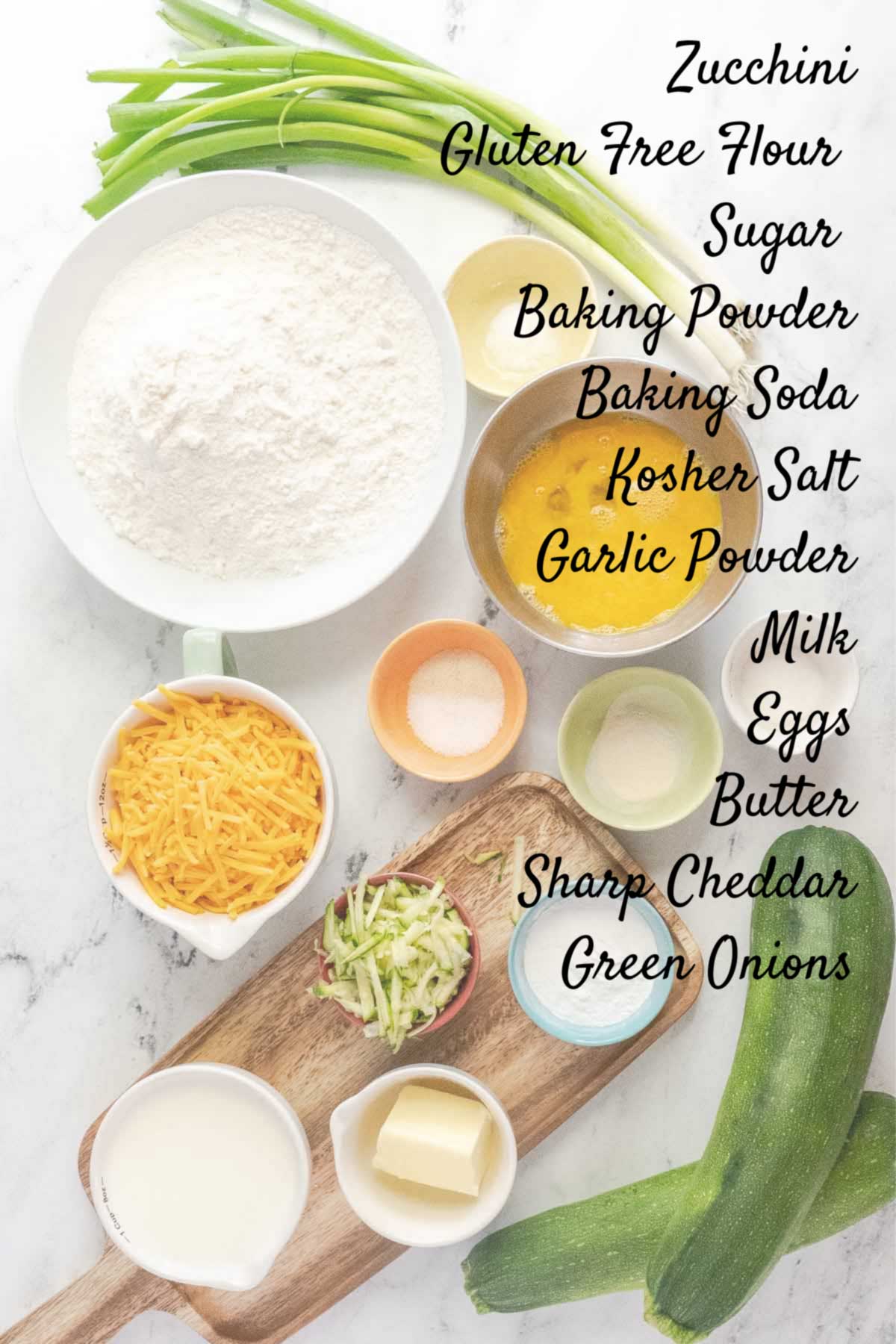 gluten free zucchini bread ingredients on a counter