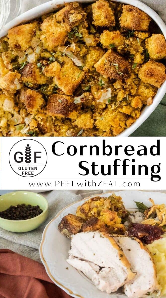 Gluten free cornbread in a bowl.