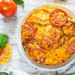 Crustless tomato pie on serving platter