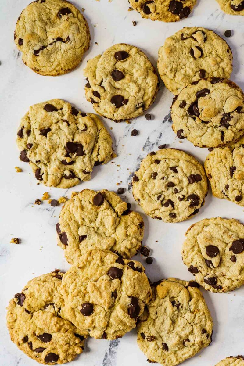 chocolate chip cookies on counter