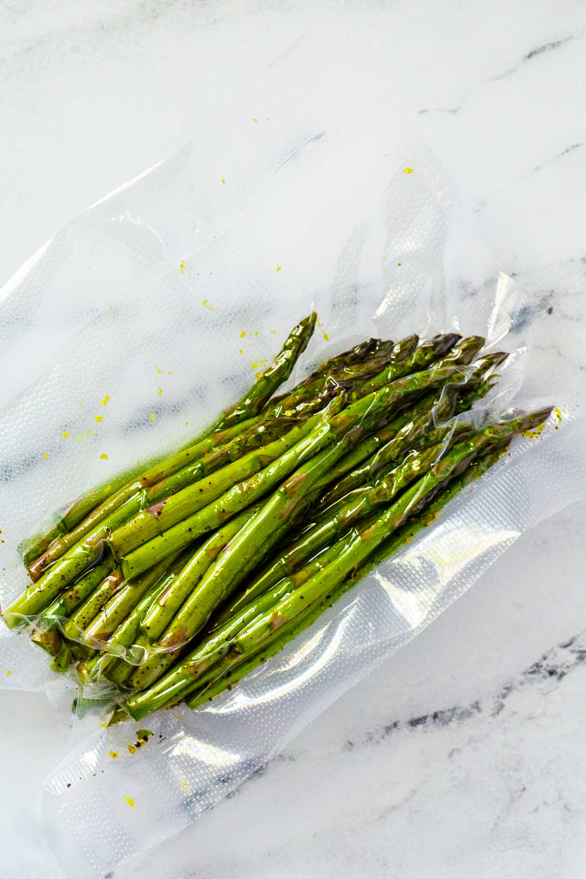 asparagus in sealed sous vide bag