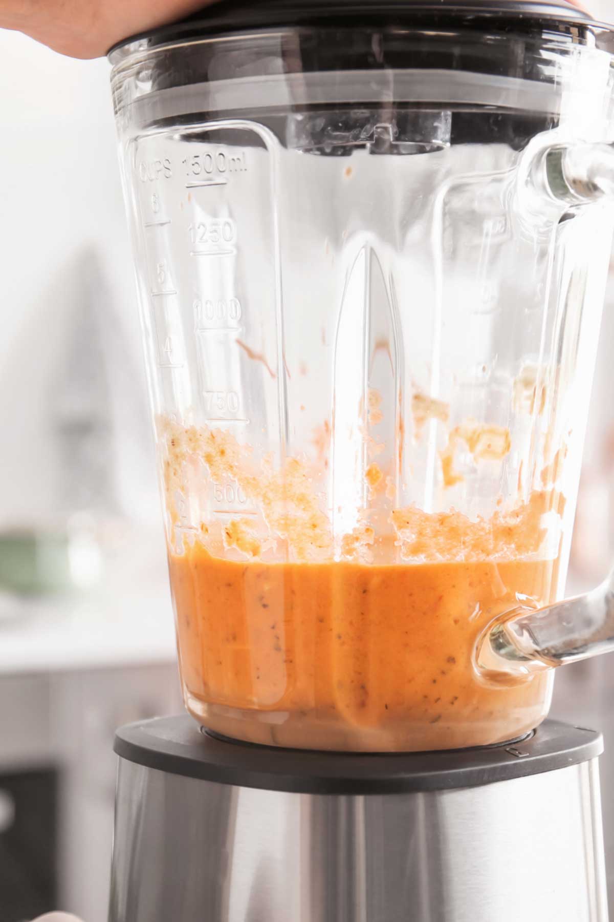Pumpkin soup in a blender.