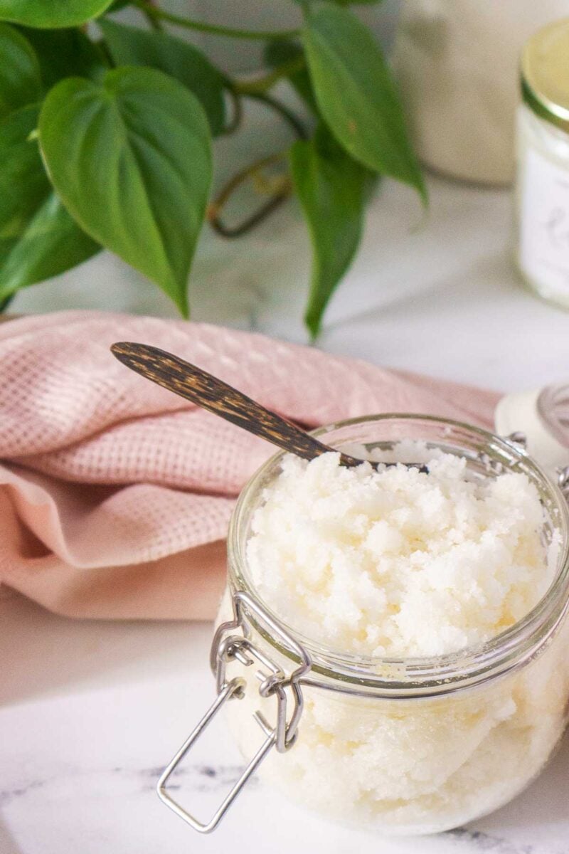 jar of sugar scrub on counter