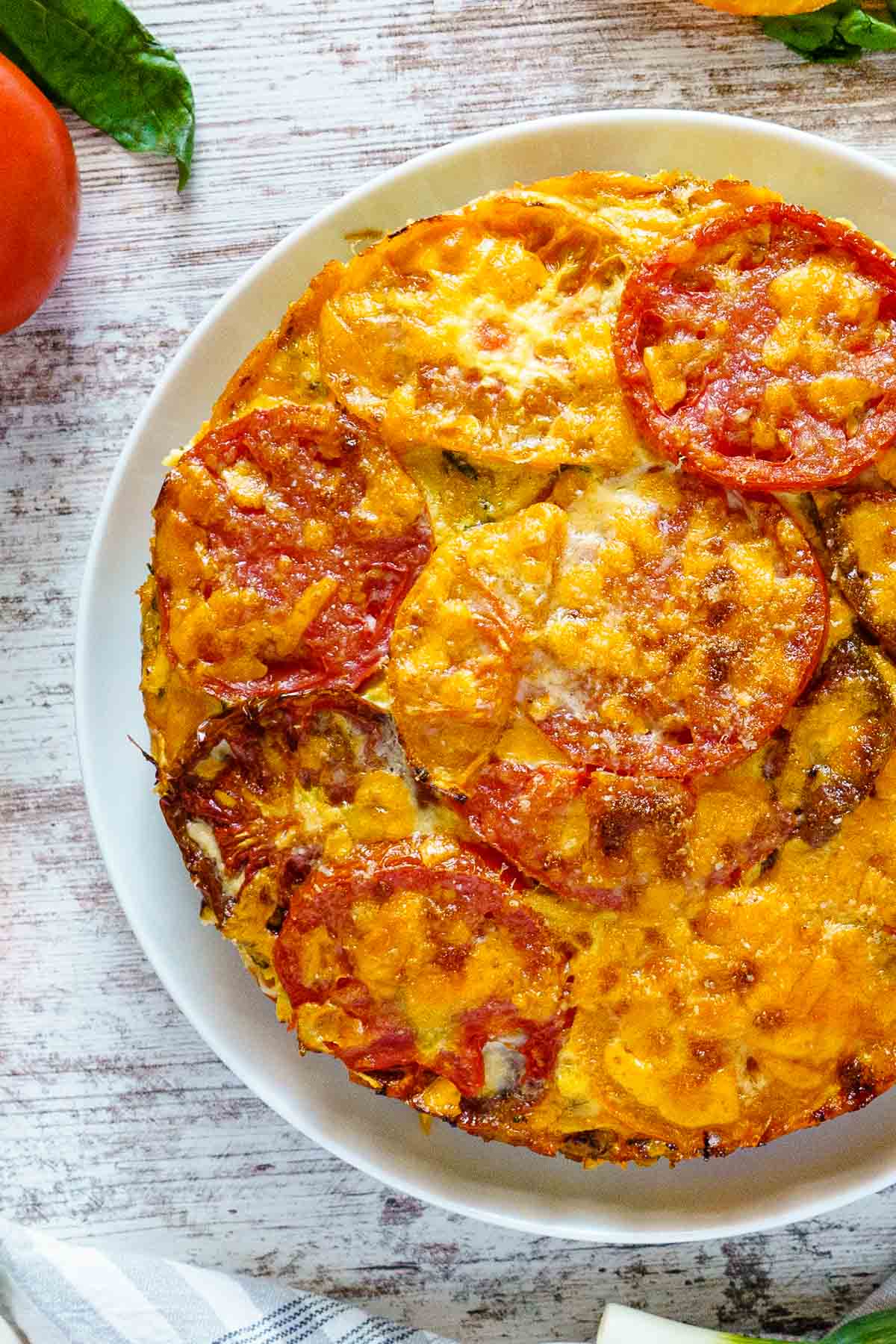 crustless tomato pie with bubbling top