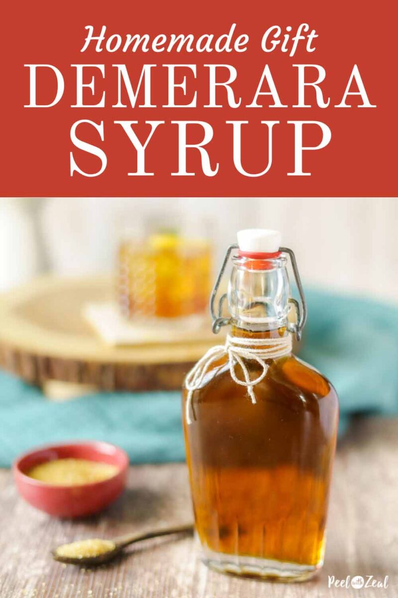 demerara syrup with cocktail in background