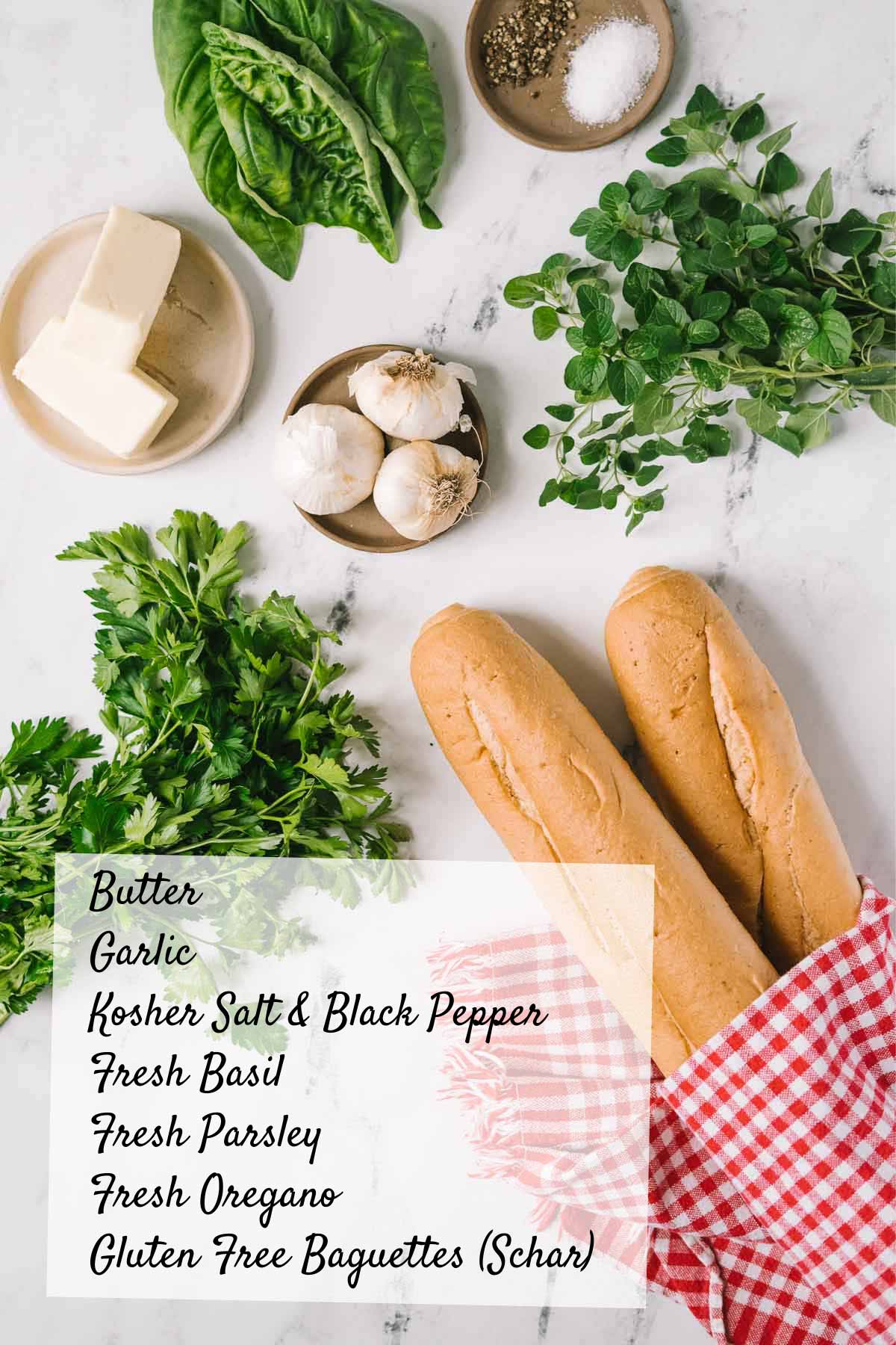 gluten free garlic bread ingredients on a counter