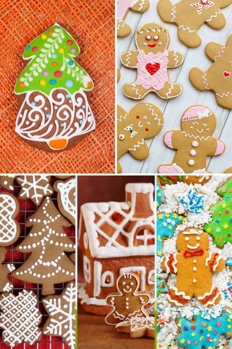Gingerbread cookie decorating examples.