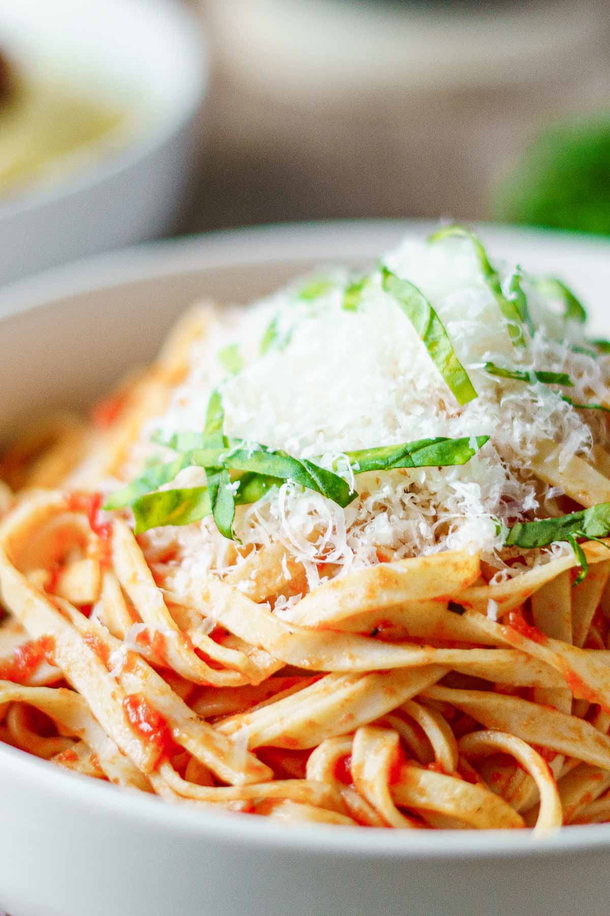 Pasta with san marzano sauce and loads of parmesan cheese.