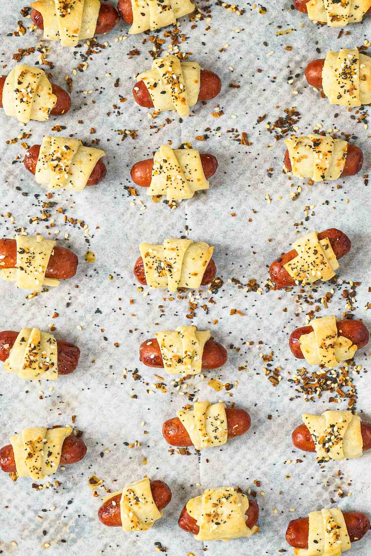 baked pigs in a blanket on parchment