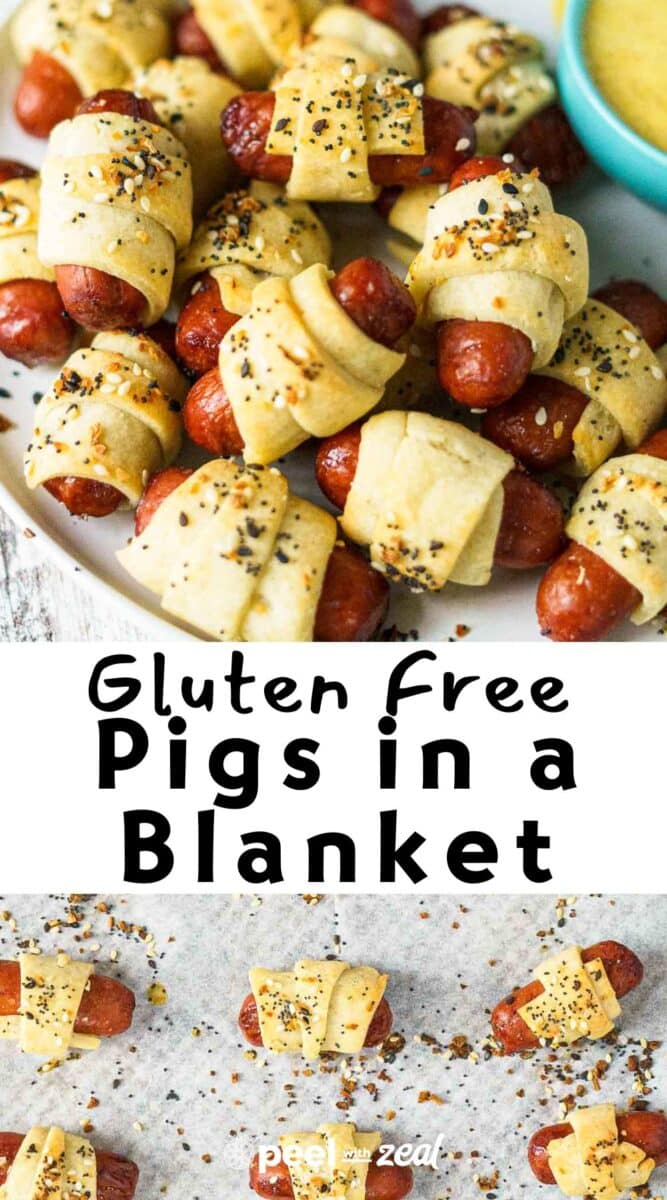 Pigs in a blanket on a plate.