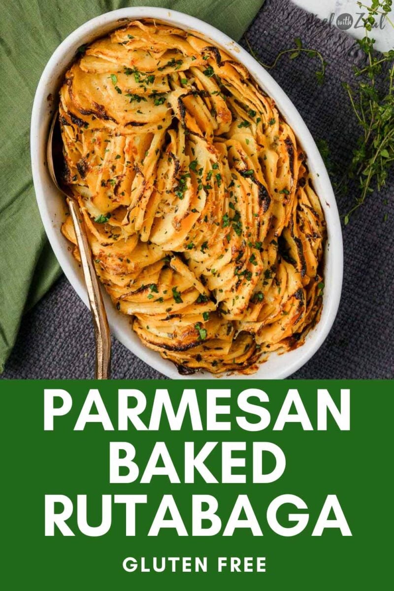 rutabaga slices in a baking dish