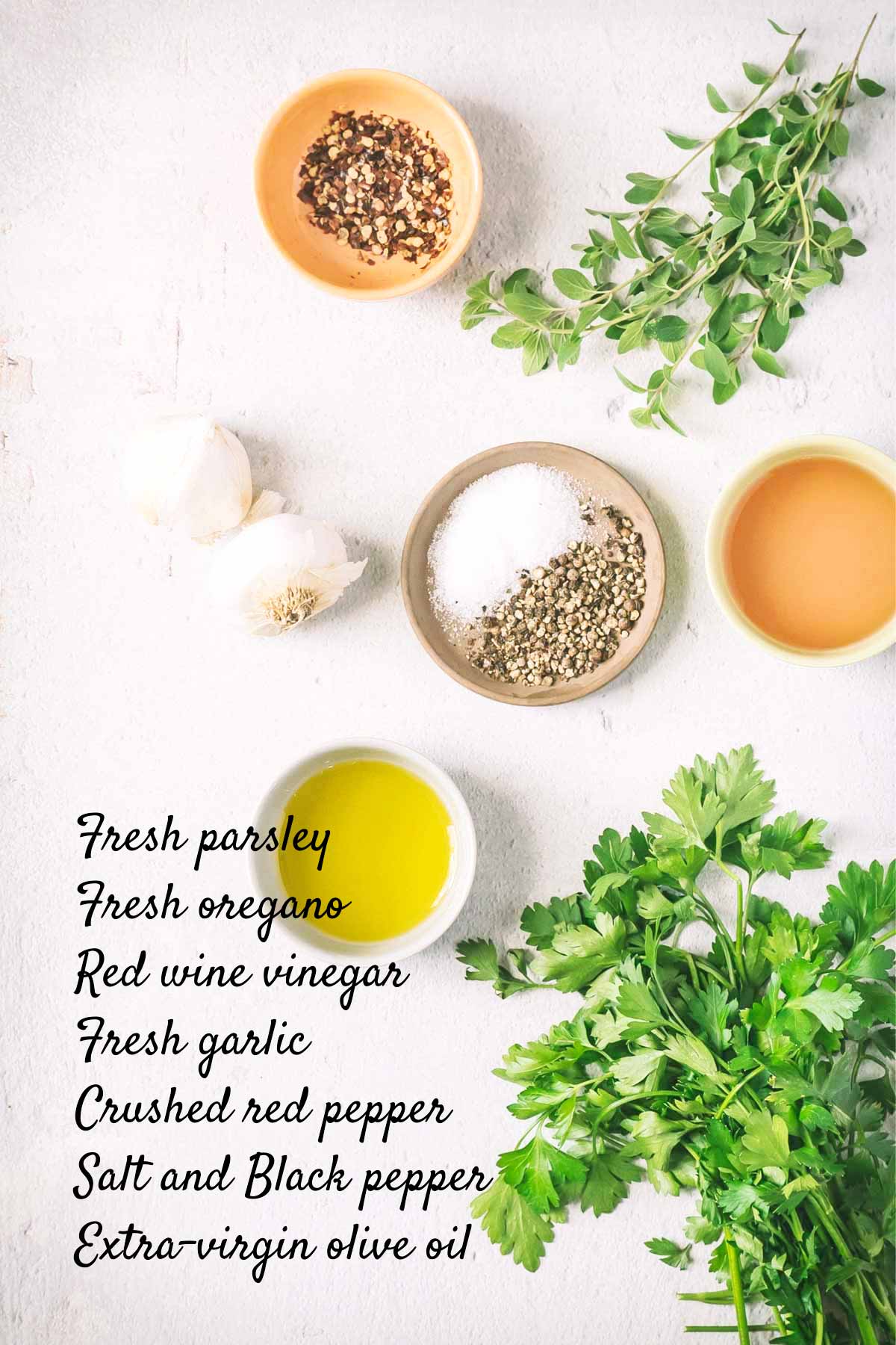 chimichurri recipe ingredients on counter