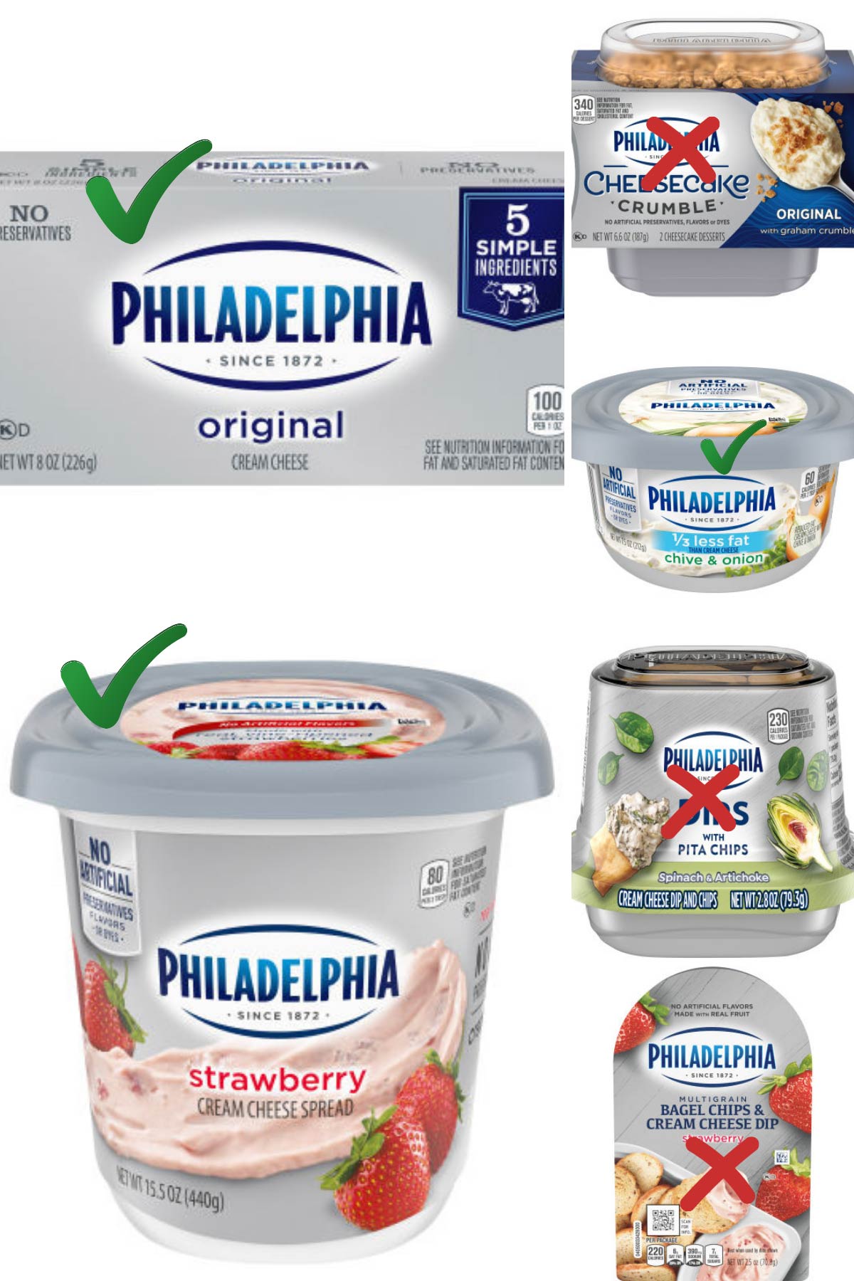 collage of flavors of philly cream cheese marked as gluten free and not gluten free