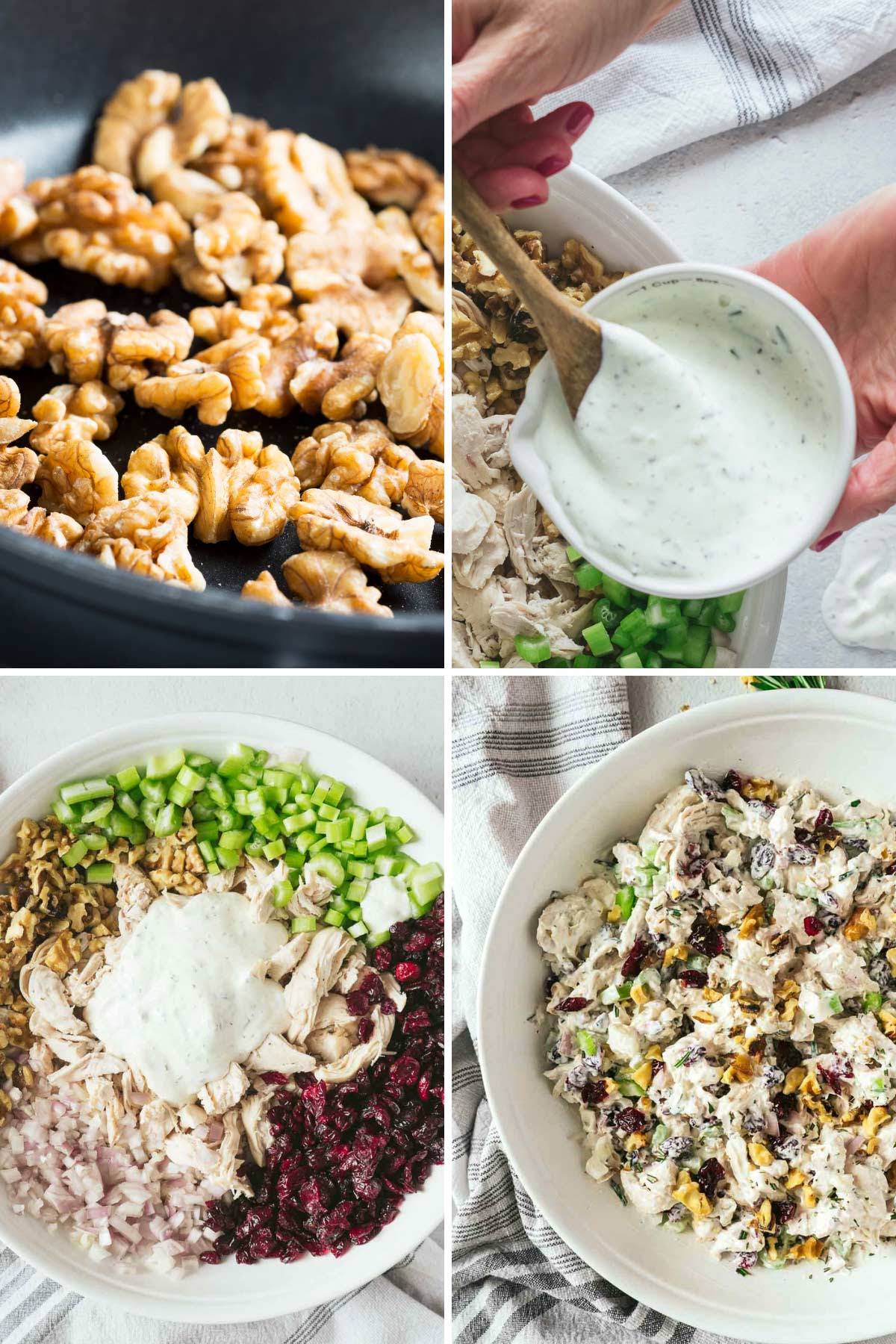 four steps of making cranberry chicken salad. 