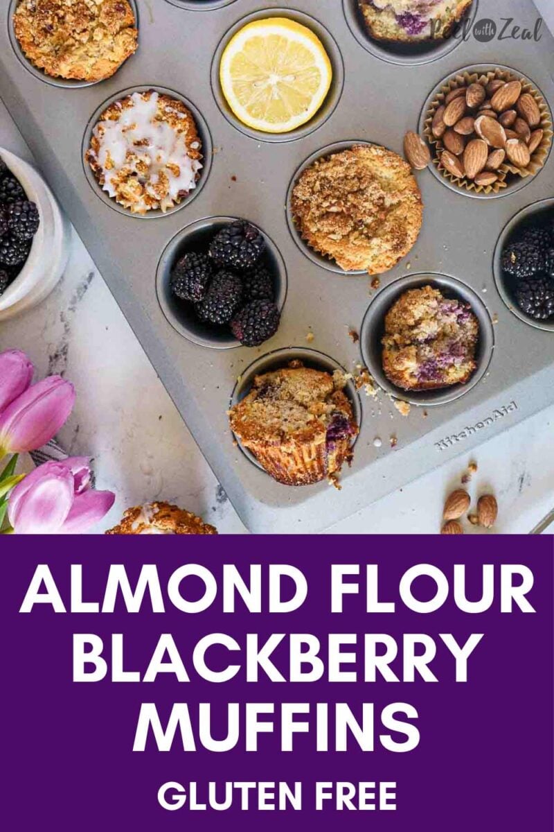Almond flour muffins with blackberries in a tin.
